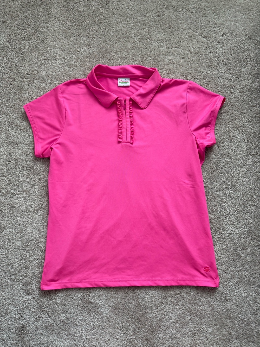 Birdies and Bows Pink Golf Top with Ruffle Placket